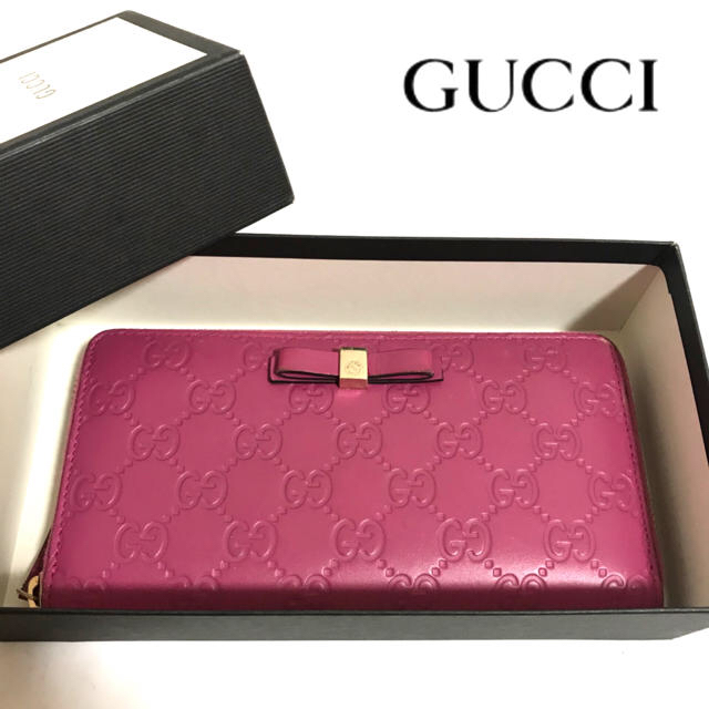 Gucci - 【正規品】GUCCI 長財布/グッチ/シマレザー/リボン/ピンクの通販 by vero｜グッチならラクマ