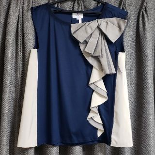 ランバンオンブルー(LANVIN en Bleu)のLANVIN en Bleu☆リボンドレープカットソー(カットソー(半袖/袖なし))