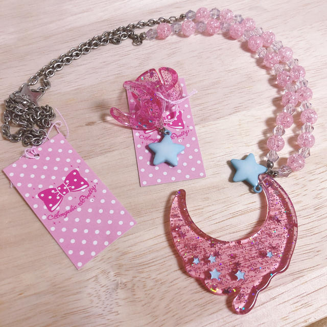 Angelic Pretty(アンジェリックプリティー)のMelty Moon ネックレス　リング　ピンク　新品 レディースのアクセサリー(ネックレス)の商品写真