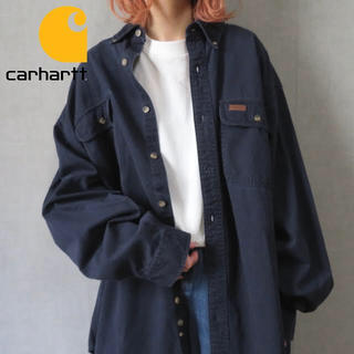 カーハート(carhartt)の90s カーハート ビッグ ワークシャツ ネイビー 古着女子 vintage(シャツ/ブラウス(長袖/七分))