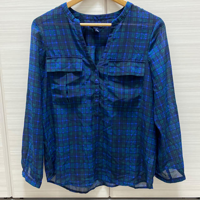 GAP(ギャップ)のGAP  シフォンブラウス　チェック　Sサイズ レディースのトップス(シャツ/ブラウス(長袖/七分))の商品写真