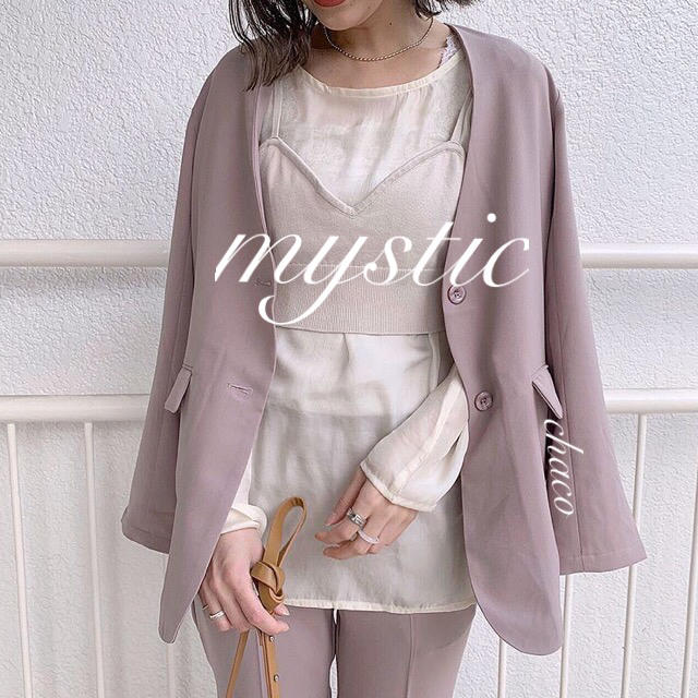 mystic(ミスティック)の春新作🌼¥9350【mystic】ノーカラージャケット 春ジャケット BEI レディースのジャケット/アウター(ノーカラージャケット)の商品写真