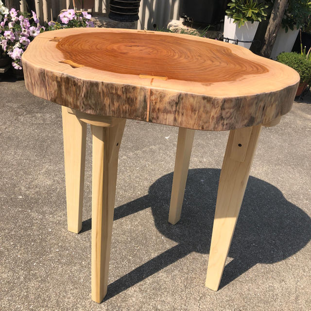 丸テーブル　天然木製品　ミニテーブル　脚カット可能欅脚