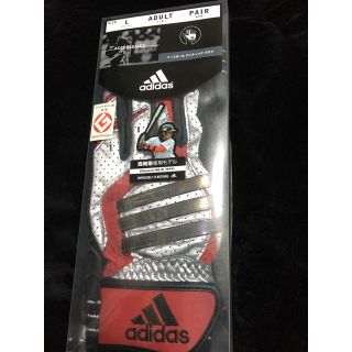 アディダス(adidas)のタイムセール！adidas銀赤黒ホログラムL両手バッティンググローブ羊革(グローブ)