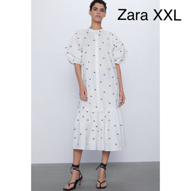 ZARA(ザラ)の大人気　Zara 刺繍入りミディワンピース レディースのワンピース(ロングワンピース/マキシワンピース)の商品写真