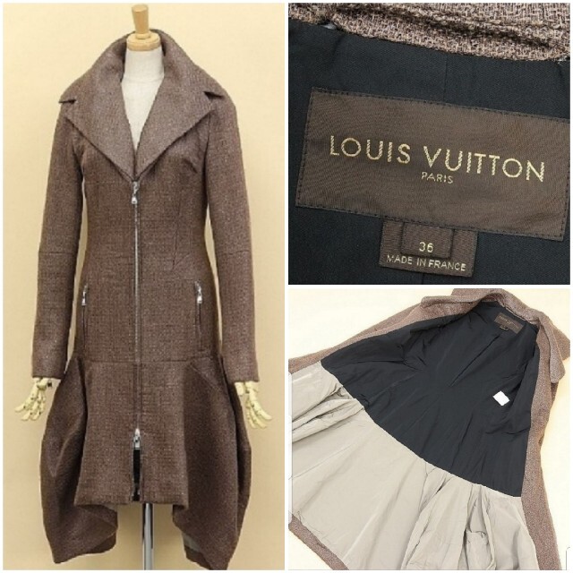 LOUIS VUITTON(ルイヴィトン)の正規品中古超美品！ルイヴィトンラメ糸使用 2WAY Wジップ フレア コート  レディースのジャケット/アウター(ロングコート)の商品写真