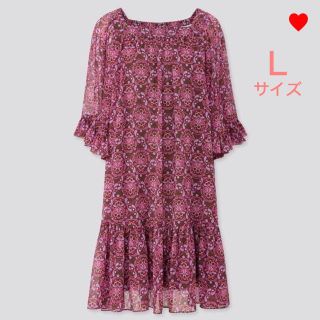 アナスイ(ANNA SUI)の新品 ユニクロ×アナスイ シフォンワンピース パープル サイズ L(ひざ丈ワンピース)