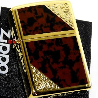 ジッポー(ZIPPO)の送料無料☆zippo☆両面加工☆ゴールドブラウンアラベスク☆金タンク☆ジッポ(タバコグッズ)