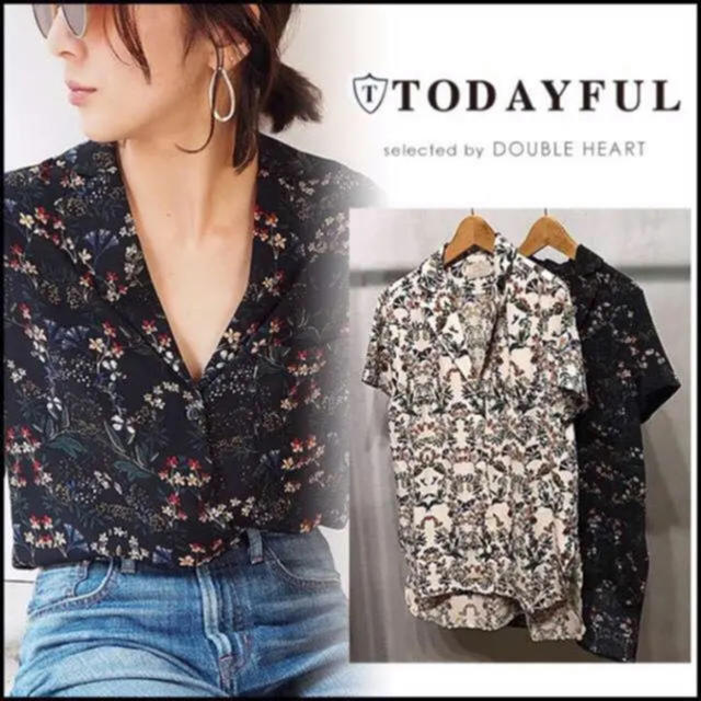 美品 todayful 花柄 シャツ  ブラック