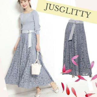 ジャスグリッティー(JUSGLITTY)の【週末限定値下☆新品】JUSGLITTY ジャスグリッティーフレアレーススカート(ロングスカート)