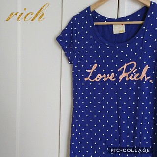 リッチ(rich)の【rich】LOVE Richプリント＊ドット柄半袖ロング Tシャツ(Tシャツ(半袖/袖なし))