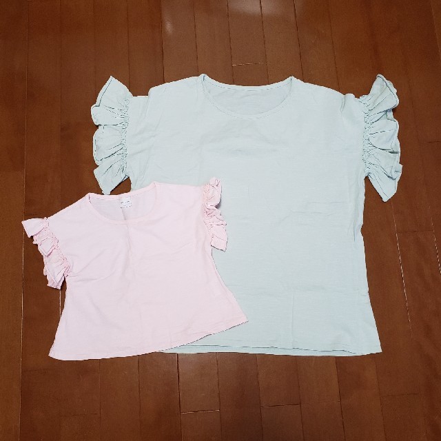 親子コーデ　Ｔシャツ　100㎝&フリーサイズ キッズ/ベビー/マタニティのキッズ服女の子用(90cm~)(Tシャツ/カットソー)の商品写真