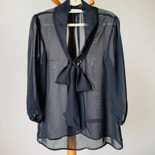 ザラ(ZARA)のLOVE CULTURE シースルー ブラウス M 黒 長袖(シャツ/ブラウス(長袖/七分))