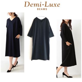 デミルクスビームス(Demi-Luxe BEAMS)のデミルクスビームス  【定価：2万円】★コットンVネックボリューム　ワンピース(ロングワンピース/マキシワンピース)