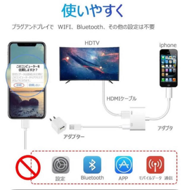 値下げ★iPhone HDMI 変換アダプター スマホ/家電/カメラのテレビ/映像機器(映像用ケーブル)の商品写真