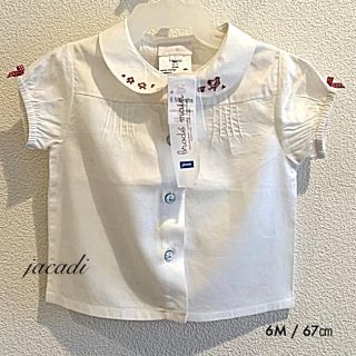 ジャカディ(Jacadi)のjacadi  6M コットンモダール  チキンとヒヨコの刺繍 の丸襟ブラウス(シャツ/カットソー)