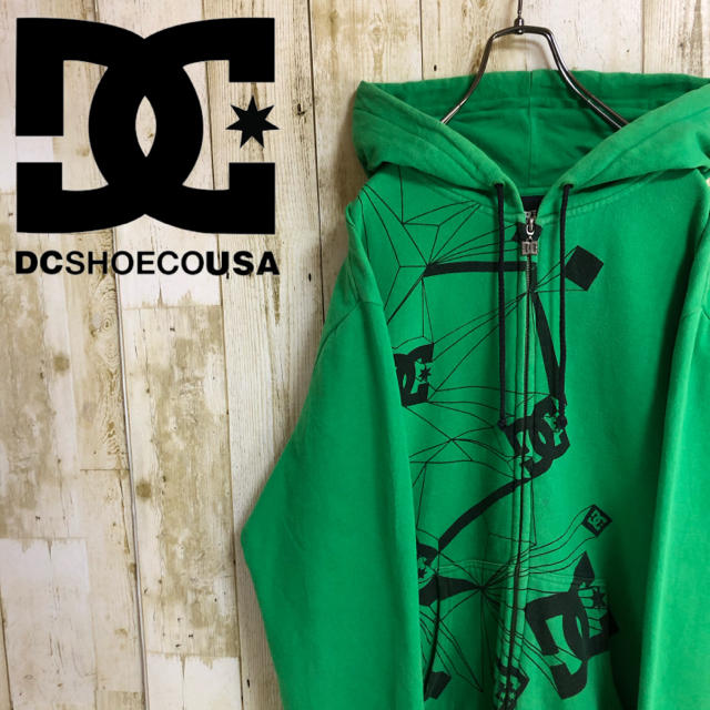 古着屋チエちゃんDC SHOES ディーシーシューズ ビッグロゴ ジップパーカー グリーン L