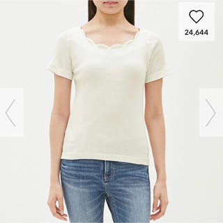 ジーユー(GU)のGU デコルテデザイン トップス ホワイト Mサイズ レディース 半袖 Tシャツ(Tシャツ(半袖/袖なし))