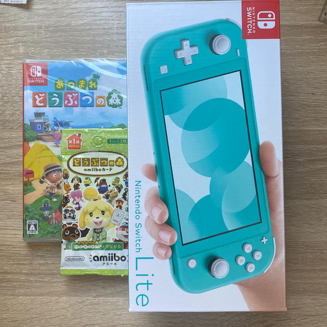 家庭用ゲーム機本体switch lite ターコイズ　どうぶつの森セット　amiboパック付き