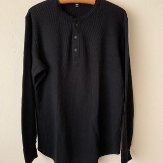 ユニクロ(UNIQLO)のユニクロUNIQLO ワッフルヘンリーネックロンT（L）黒(Tシャツ/カットソー(七分/長袖))