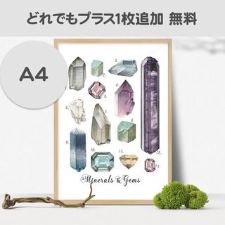 A4　宝石・鉱物ヴィンテージ・アート ポスター(その他)