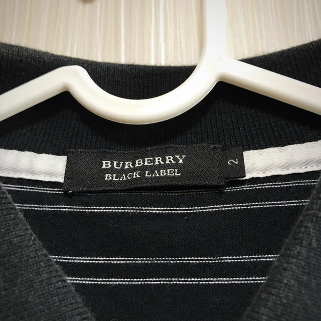 BURBERRY BLACK LABEL(バーバリーブラックレーベル)の美品　BURBERRY    ボーダー　ポロシャツ　ブラック　M メンズのトップス(ポロシャツ)の商品写真