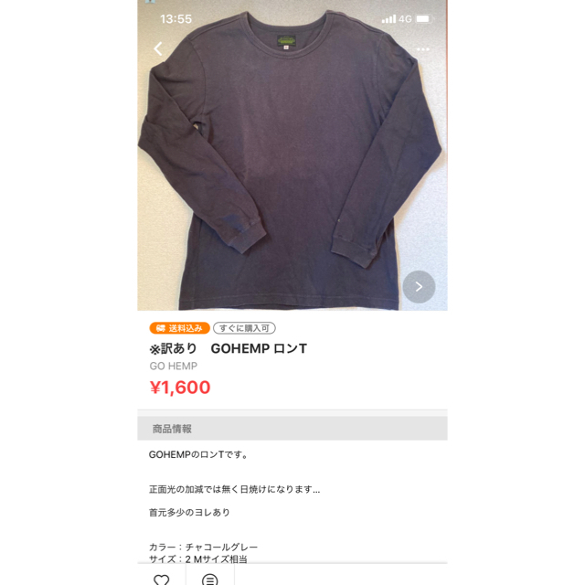 GO HEMP(ゴーヘンプ)のもっちー様　※訳あり　GOHEMP ロンT メンズのトップス(Tシャツ/カットソー(七分/長袖))の商品写真