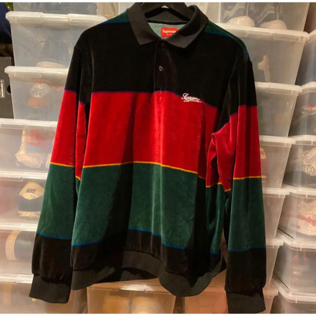 Supreme - 19aw supreme Stripe Velour L/S Polo サイズLの通販 by