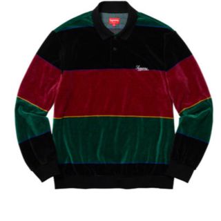 シュプリーム(Supreme)の19aw supreme Stripe Velour L/S Polo サイズL(Tシャツ/カットソー(七分/長袖))