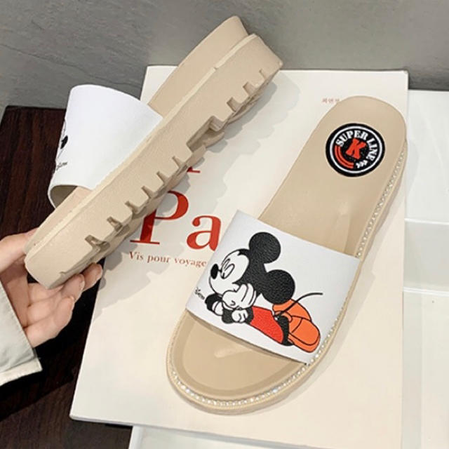 【人気】厚底サンダル ミッキー プラットフォームサンダル ディズニー ベージュ レディースの靴/シューズ(サンダル)の商品写真