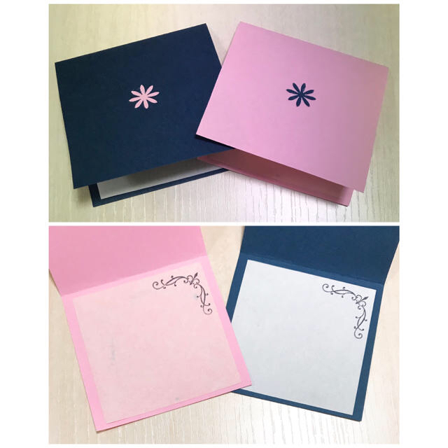 メッセージカード シルキーピンク×紺 12枚セット ハンドメイドの文具/ステーショナリー(カード/レター/ラッピング)の商品写真