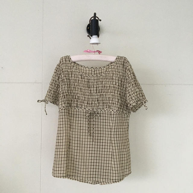 france vintage check ribbon blouse.