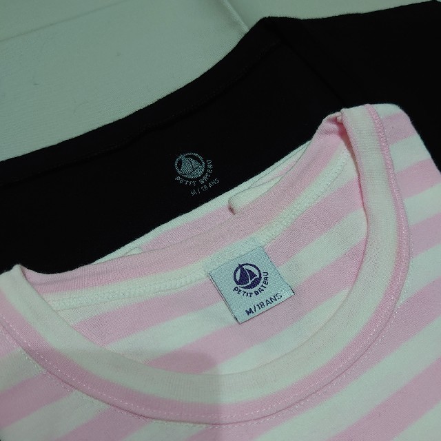 PETIT BATEAU(プチバトー)のプチバトー半袖Tシャツ黒ボーダー2枚セットM大人レディース レディースのトップス(Tシャツ(半袖/袖なし))の商品写真