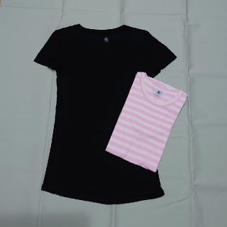 プチバトー(PETIT BATEAU)のプチバトー半袖Tシャツ黒ボーダー2枚セットM大人レディース(Tシャツ(半袖/袖なし))