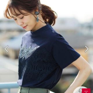 コーエン(coen)のレースドッキングTシャツ　ネイビー(Tシャツ(半袖/袖なし))