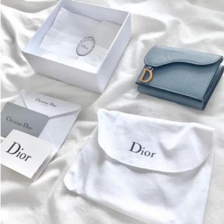 美品　Dior サドル　ウォレット　折りたたみ財布　ブルーグレー　ミニ財布