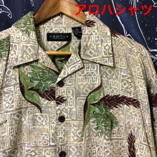 古着/送料込/CACTUS/アロハシャツ/Ｌ/ベージュ灰/ハワイアン/半袖/10(シャツ)