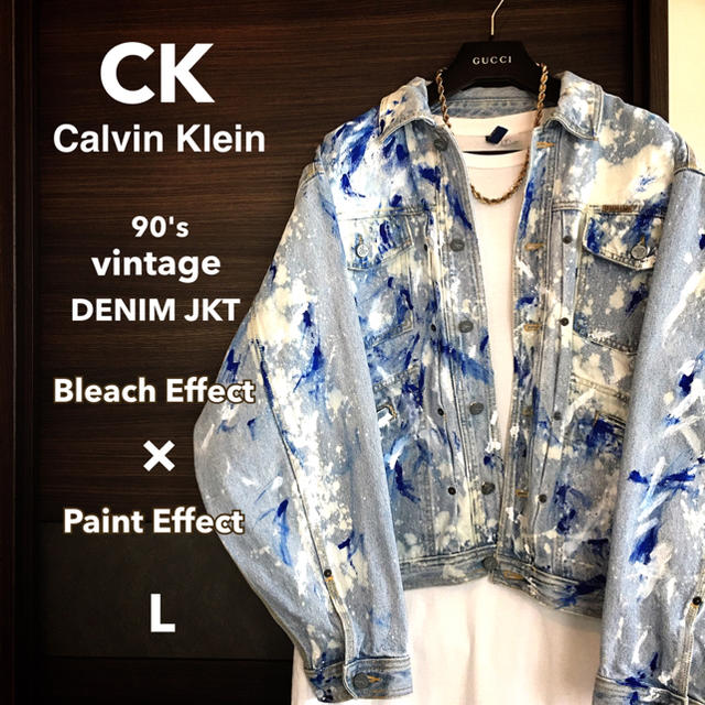 Calvin Klein(カルバンクライン)の【激レア1点物】ブリーチ&ペイント オーバーサイズデニムジャケット【希少サイズ】 メンズのジャケット/アウター(Gジャン/デニムジャケット)の商品写真