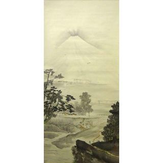 【真作】大幅掛軸 高橋玉淵『山水図』紙本 肉筆 掛け軸 w05304の