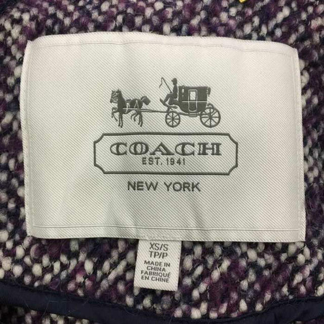 コーチ COACH アルパカ混レディースコート レザー切替 XS パープル 冬