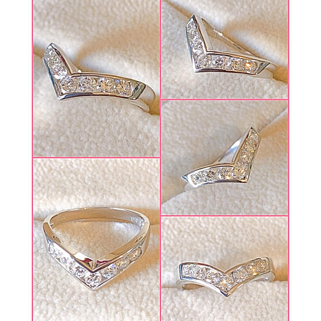 クーコ様ご専用です。ptダイヤモンドリング V字 ダイヤリング プラチナダイヤ レディースのアクセサリー(リング(指輪))の商品写真