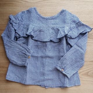 ザラキッズ(ZARA KIDS)の98cm★美品★ネイビーチェックxフリル♪チュニックブラウス♪春〜秋(ブラウス)