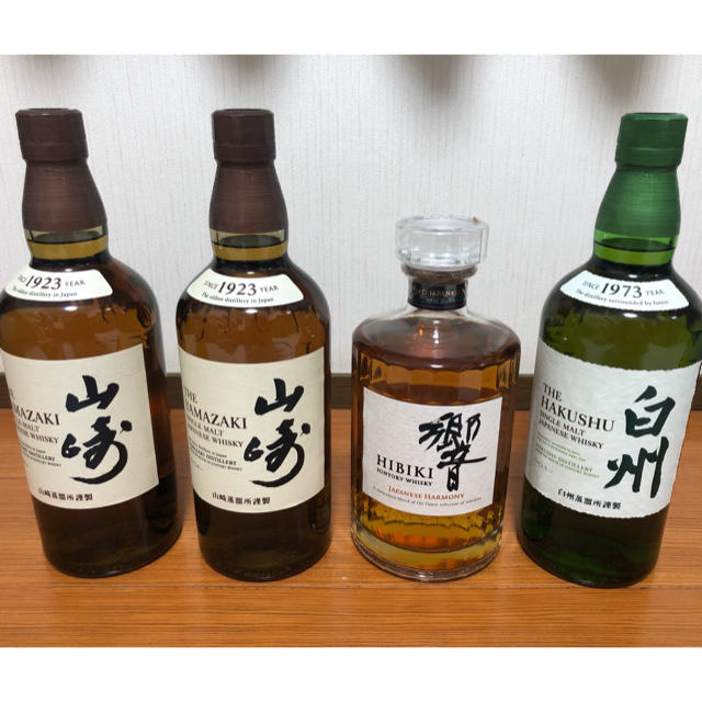 食品/飲料/酒サントリーウイスキー(山崎×2,白州,響〜ジャパニーズハーモニー〜)