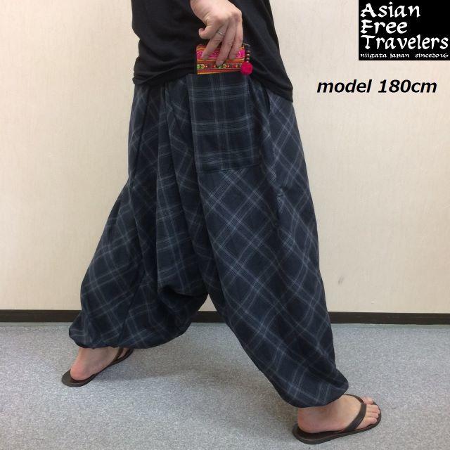 【春夏秋用】チェックサルエルパンツ ③ フリーサイズ メンズのパンツ(サルエルパンツ)の商品写真