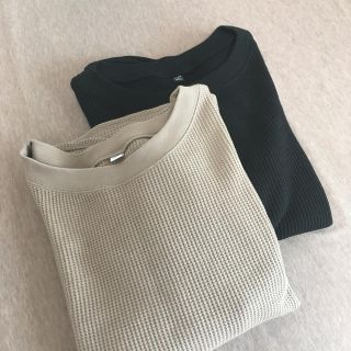 ユニクロ(UNIQLO)のUNIQLO ワッフルクルーネックT Lサイズ 二枚セット ウィメンズ(Tシャツ(長袖/七分))