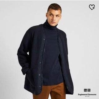 エンジニアードガーメンツ(Engineered Garments)の【Engineered Garments】フリースノーカラーコート ネイビー M(ノーカラージャケット)