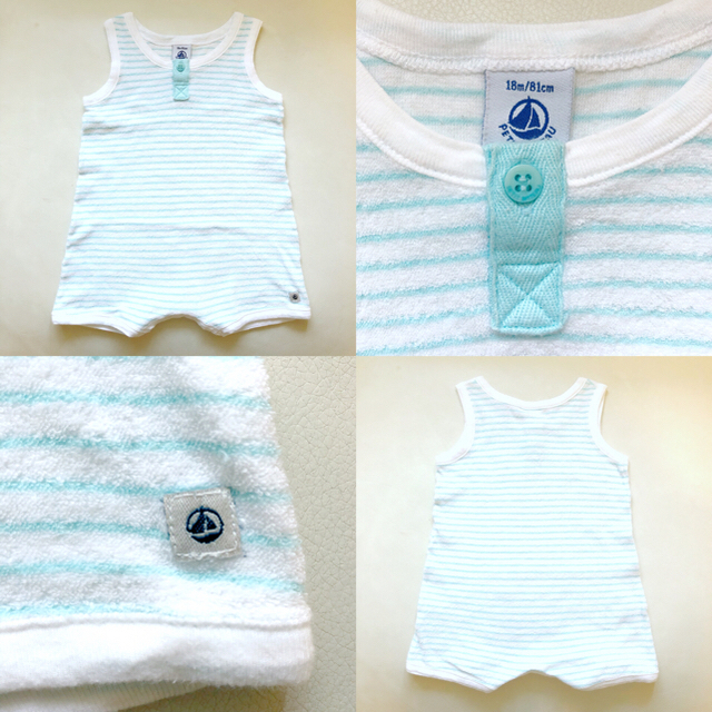 PETIT BATEAU(プチバトー)のプチバトー☆ノースリーブロンパース2枚セット☆12m74cm キッズ/ベビー/マタニティのベビー服(~85cm)(ロンパース)の商品写真