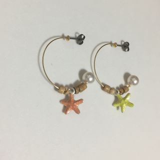 リングピアス　ウッドパーツピアス　サマーピアス(ピアス)