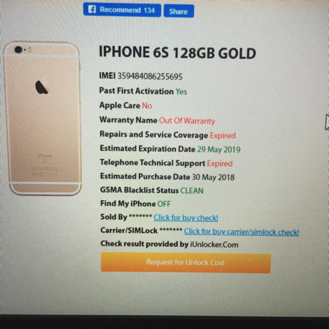 Apple(アップル)のジャンクiphone 6s 128gb  スマホ/家電/カメラのスマートフォン/携帯電話(スマートフォン本体)の商品写真