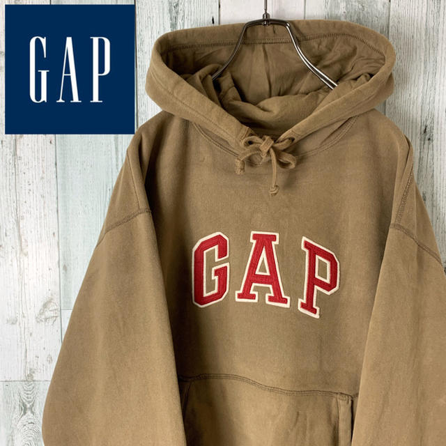 GAP(ギャップ)の【グッドカラー】古着 ギャップ 90s デカロゴ ゆるダボ パーカー ベージュ メンズのトップス(パーカー)の商品写真